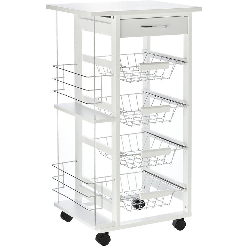 

Carrito de Cocina de 5 Niveles con Cajón Bastidores Cestas Ruedas 47x37x83 cm - Blanco