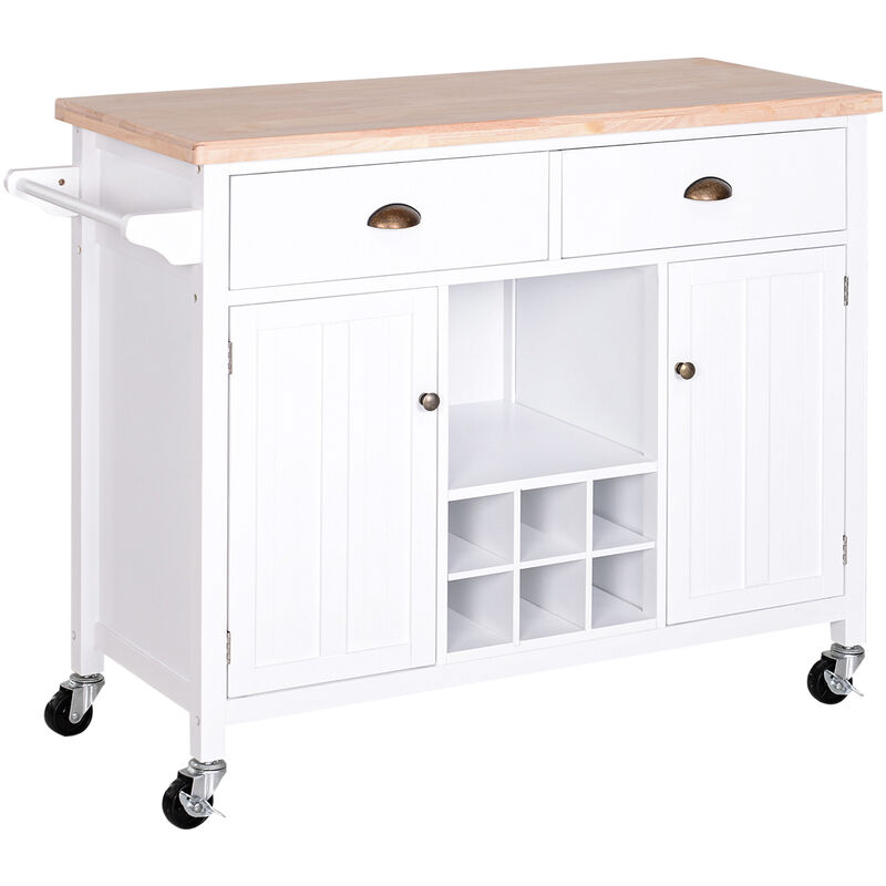 

Carrito de Cocina Multiusos con Botellero Cajones y Armarios 113x45x89cm Blanco - Blanco