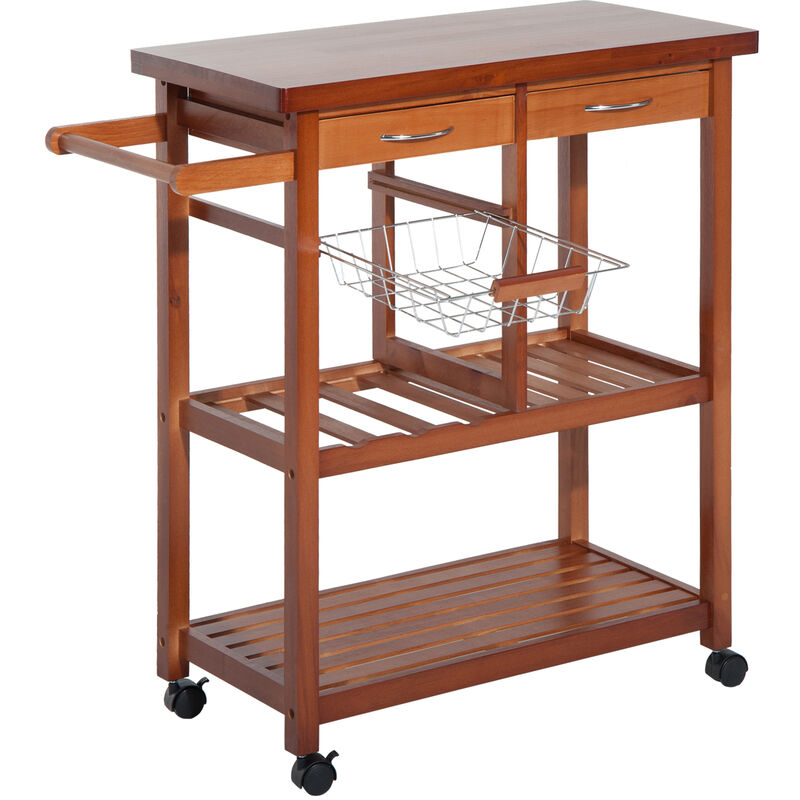 

Carrito Cocina Mesa Servicio Auxiliar Madera Metal Ruedas Cajon Botellero Frutas - Madera Natural