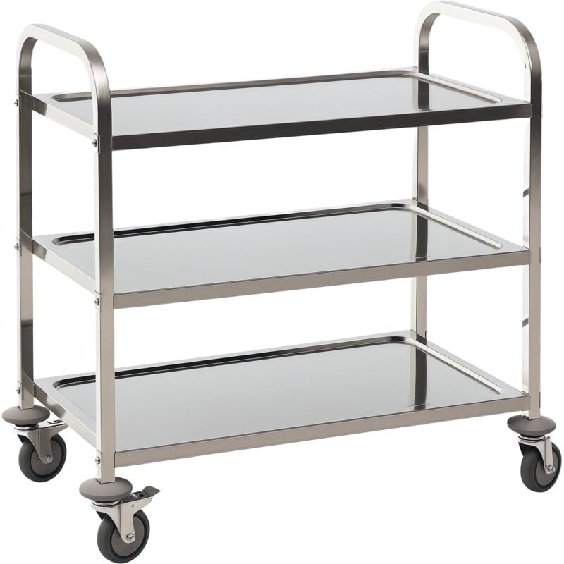 

Homcom - Carro de Cocina Carrito Auxiliar con Ruedas Isla de Cocina 3 Nivel de Acero - Plateado