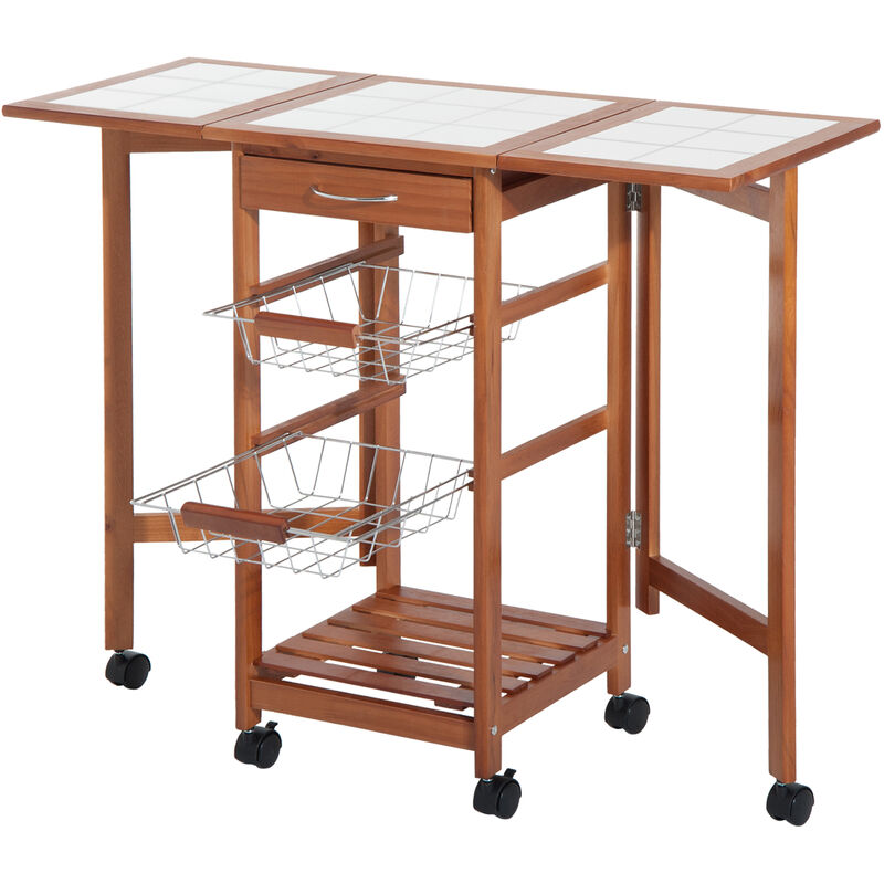 HOMCOM Carro de Cocina Mesa Auxiliar Plegable Comedor Isla de Cocina