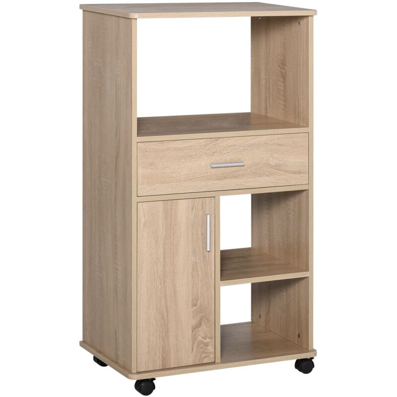 

Homcom - Carro de Cocina para Microondas con 4 Ruedas y Frenos Cajón Estantes 60x40x108cm - Roble