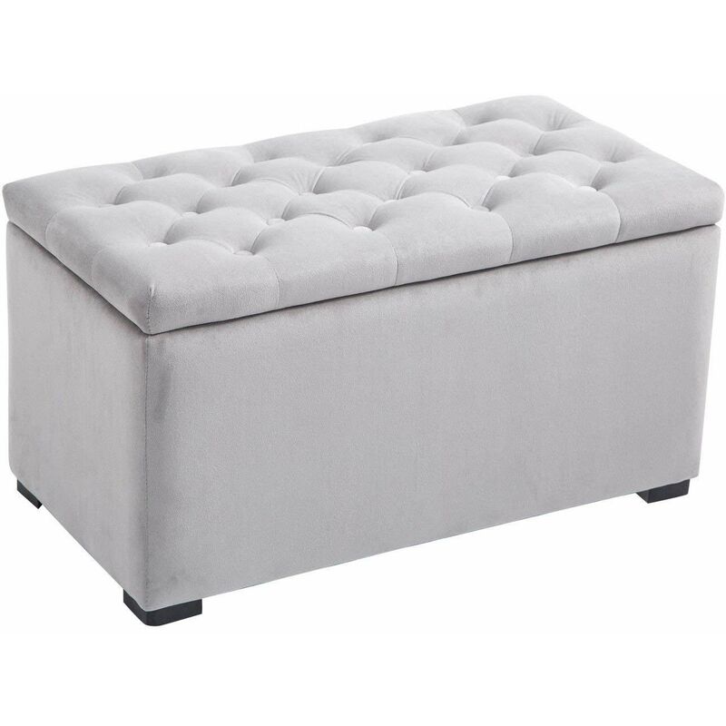 Set 3 Pezzi Pouf Contenitore con 2 Sgabelli in Velluto Grigio - Homcom