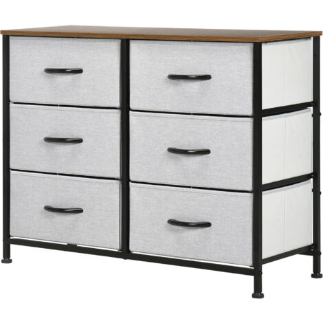 HOMCOM Cassettiera 6 Cassetti in Tessuto Rimovibili, in Legno e Acciaio Stile Industriale, 80x30x62.5cm