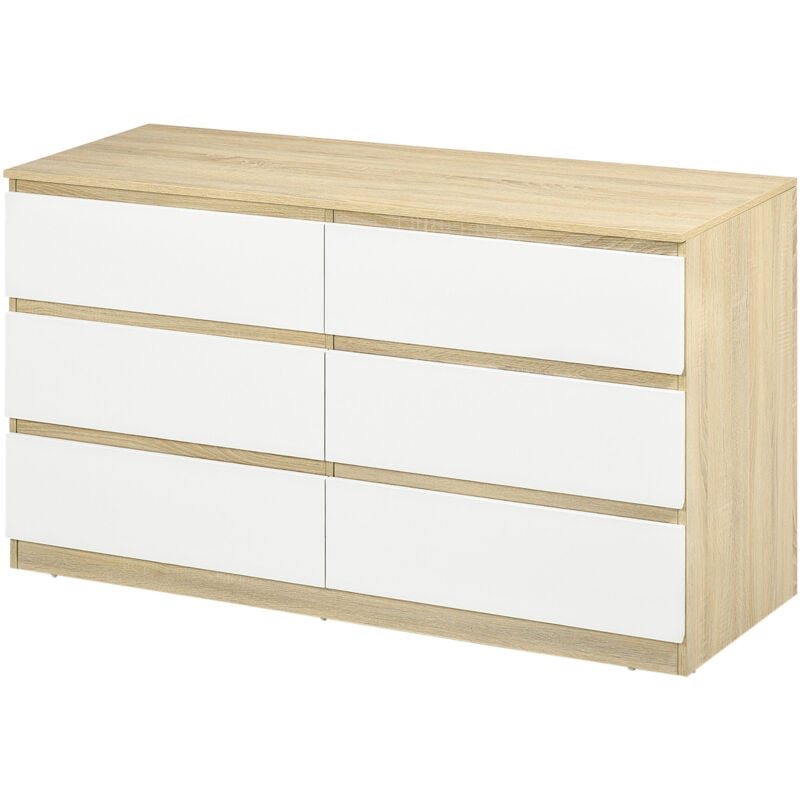 Cassettiera 6 Cassetti Moderna in Legno 135x48x77cm Bianco e Legno - Homcom