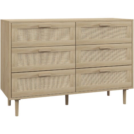 HOMCOM Cassettiera a 6 Cassetti in Legno e Rattan 110x40x75 cm color Legno