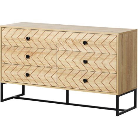 Homcom Cassettiera Comò di Design Stile Industrial in Legno Natual Wood e Metallo Nero