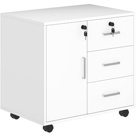 HOMCOM Cassettiera Portadocumenti con 3 Cassetti e Armadietto Bianco