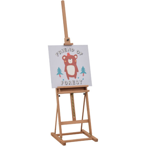 HOMCOM Cavalletto da Disegno Regolabile in Legno di Faggio con Contenitore