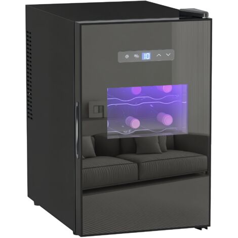 Homcom – Cave à vin multi-température 15 bouteilles 39L – Plage de température 8-18°C – Éclairage LED – Porte en verre anti-UV – Silencieuse 35 dB