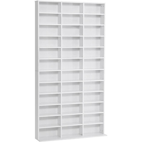 HOMCOM CD DVD Media Storage Shelves Display Shelf Racks Wooden Frame White