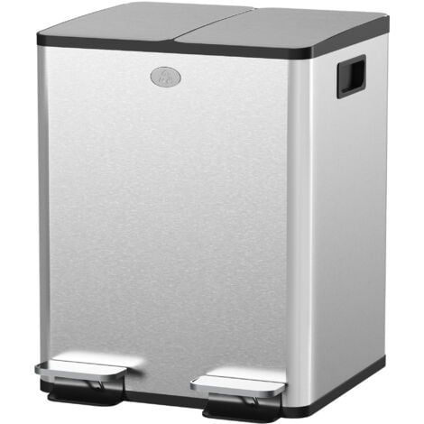 HOMCOM Cestino Rifiuti a 2 Sezioni da 20L in Acciaio e PP 45.8x36x51.6 cm