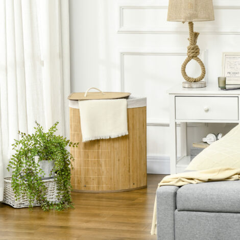 HOMCOM Cesto para Ropa Sucia de Bambú Capacidad de 55L Cesta para la Colada en Forma de Abanico 38x38x57 cm Natural