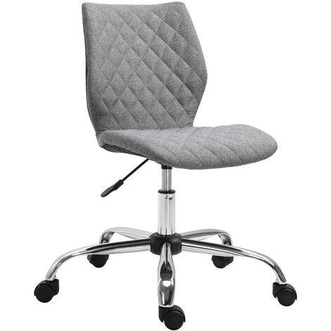 HOMCOM Chaise de bureau effet capitonné hauteur réglable pivotant 360° piètement chromé lin gris - Gris