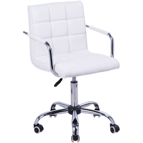 Homcom – Chaise de bureau manager ergonomique – Revêtement synthétique blanc – Hauteur réglable 82-94 cm – Accoudoirs ergonomiques