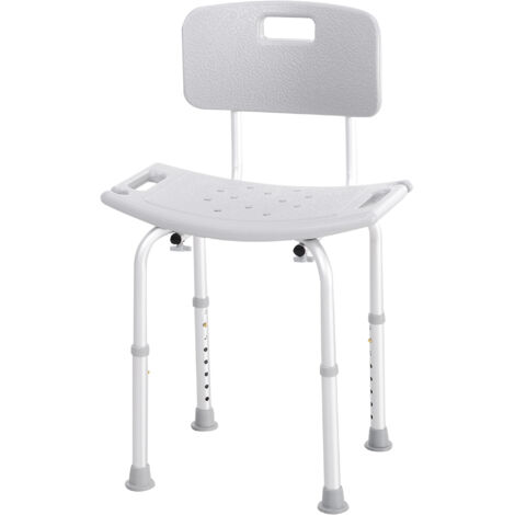 HOMCOM Chaise douche ergonomique, hauteur réglable, pieds antidérapants, charge max 136 kg, aluminium HDPE gris