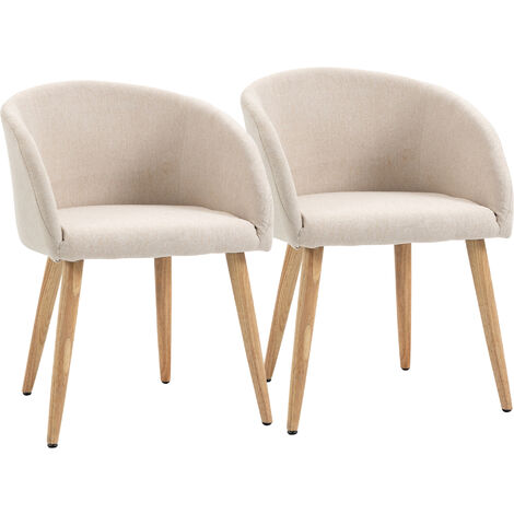 HOMCOM Chaises de visiteur design scandinave - lot de 2 chaises - pieds inclinés effilés bois caoutchouc - assise dossier accoudoirs ergonomiques aspect lin beige