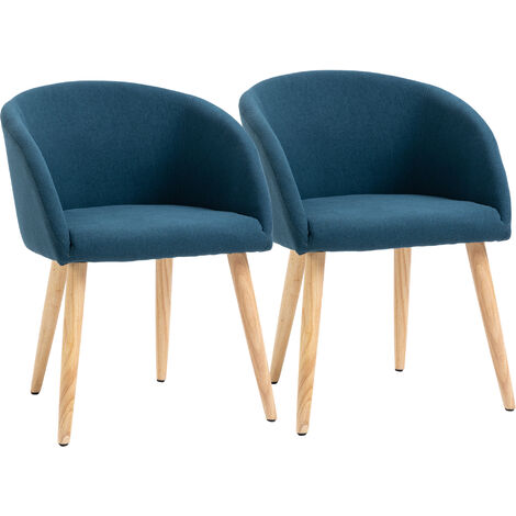 HOMCOM Chaises de visiteur design scandinave - lot de 2 chaises - pieds inclinés effilés bois caoutchouc - assise dossier accoudoirs ergonomiques aspect lin beige