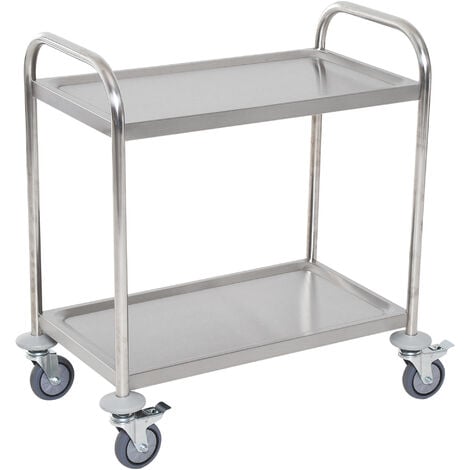 HOMCOM Chariot de service desserte de cuisine à roulettes 2 étagères 71L x 41l x 81H cm acier inox. chromé