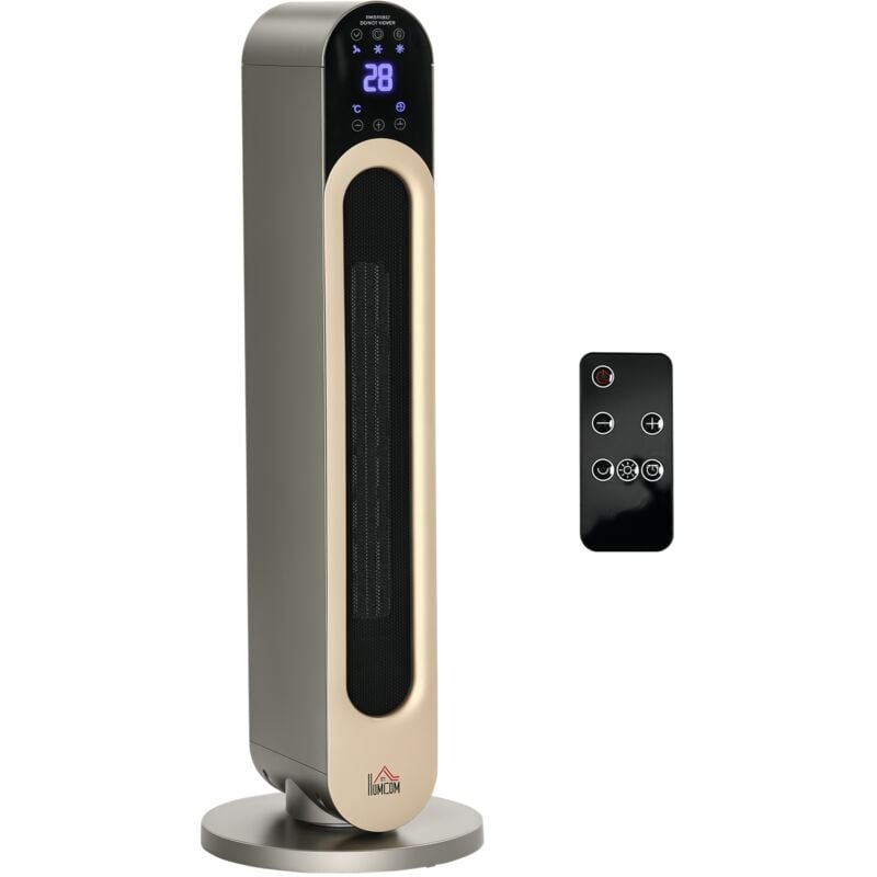 Chauffage soufflant oscillant 1100/2200 w - mini radiateur céramique ptc - télécommande incluse - chauffage d'appoint gris doré