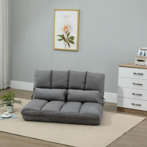 HOMCOM Chauffeuse matelas d'appoint pliant fauteuil convertible inclinaison dossier réglable 2 coussins inclus en polyester aspect suédé. pour salon. chambre et bureau. gris