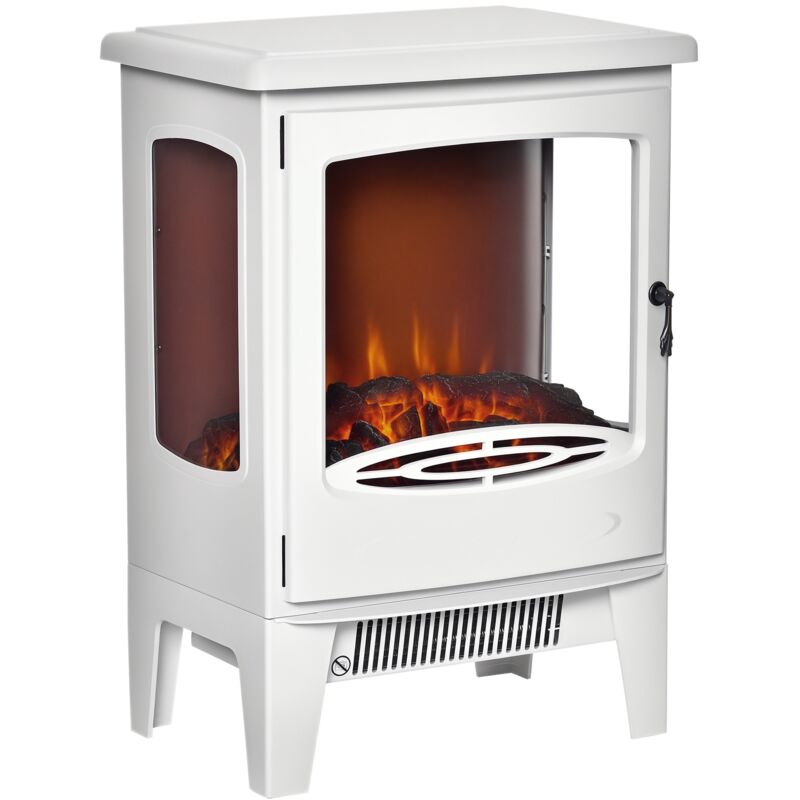 Cheminée électrique poêle style néo-rétro 1000-2000 W simulation flammes LED luminosité réglable acier ABS blanc