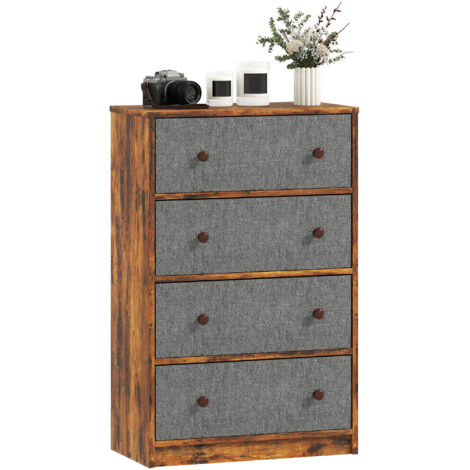 HOMCOM Chest of Drawers, 4 Drawer Dresser for Bedroom, Grey and Rustic Brown