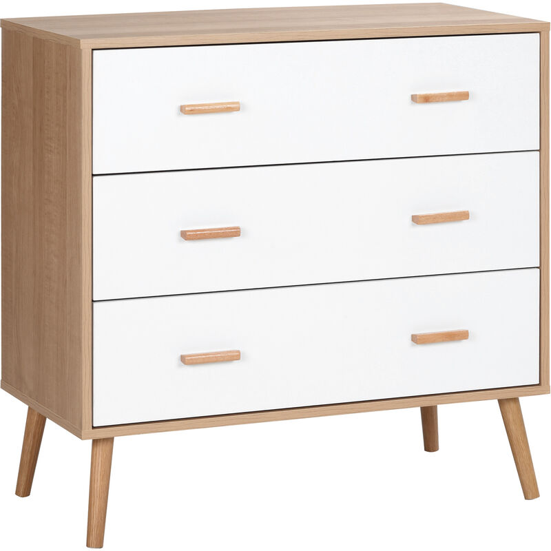 Chest of Drawers with 3 Drawers, Bedroom Cabinet, Storage Organizer for Living Room, White and Natural - Homcom