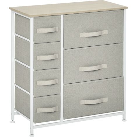 HOMCOM Chest of Drawers with 7 Dresser Drawers for Home Bedroom, Light Grey