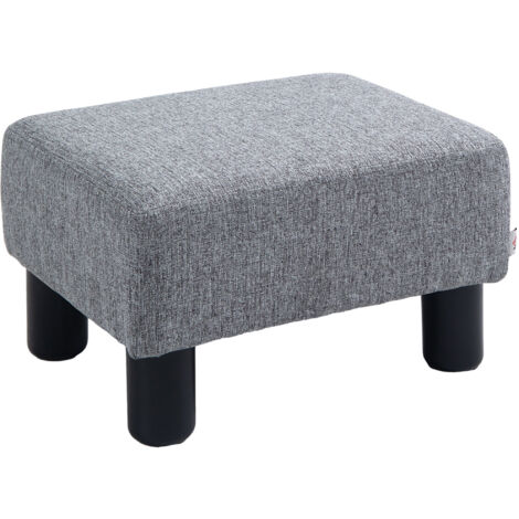 HOMCOM Chic Linen Fabric Footstool Ottoman Cube w/ 4 Plastic Legs Grey