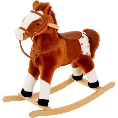HOMCOM Children Child Kids Plush Rocking Horse with Sound Handle Grip Traditional Toy Fun Gift - Brown
