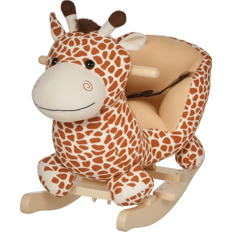 Homcom - Baby Rocking Horse Kids Ride on Giraffe Plush Toy w/ 32 Song Seat Belt