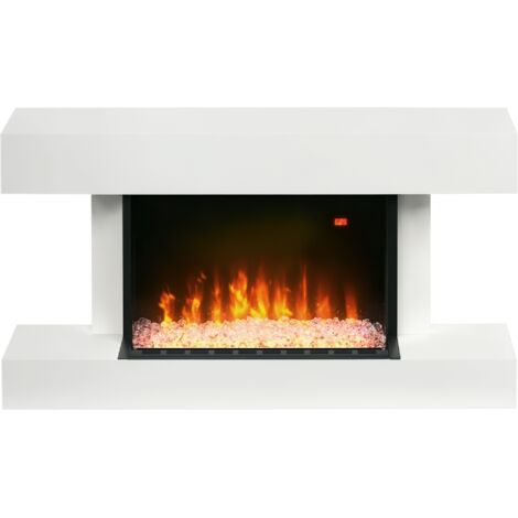 HOMCOM chimenea eléctrica 1000W/2000W con temperatura ajustable bajo consumo silencioso temporizador y control remoto para sala 15-25 m² 98x27x54,5 cm