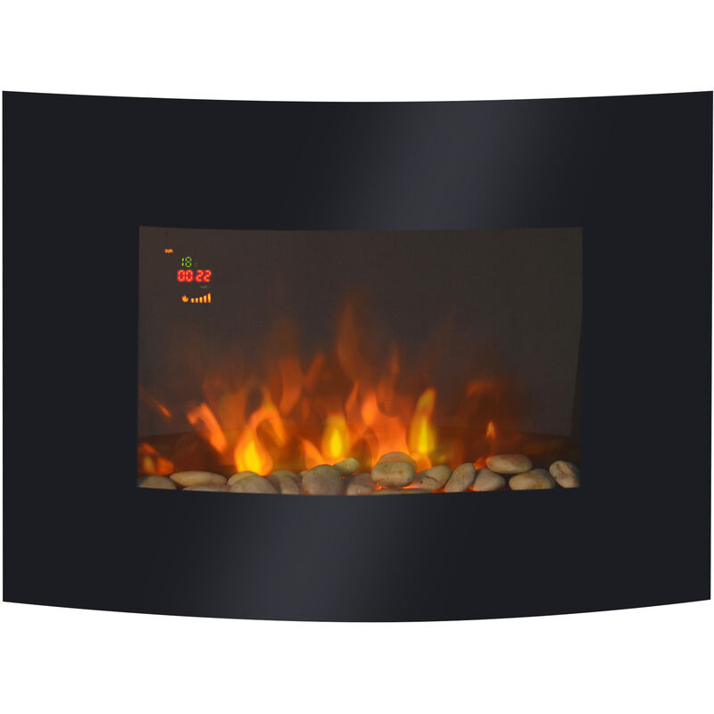 

Chimenea Eléctrica de Pared Calefactor Estufa Eléctrica 900/1800W 65x11.4x52cm - Negro