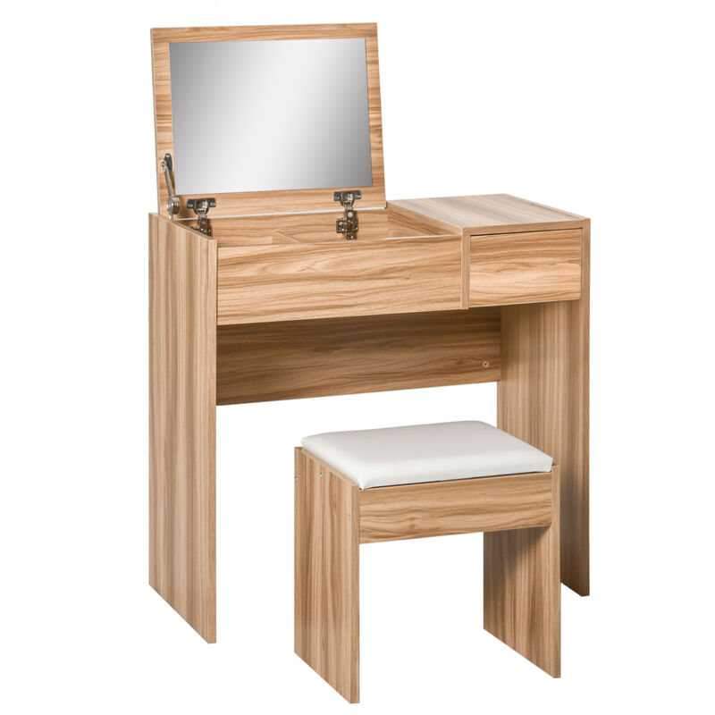 Homcom Chipboard Dressing Table Set Cushioned Stool Flip Up Mirror