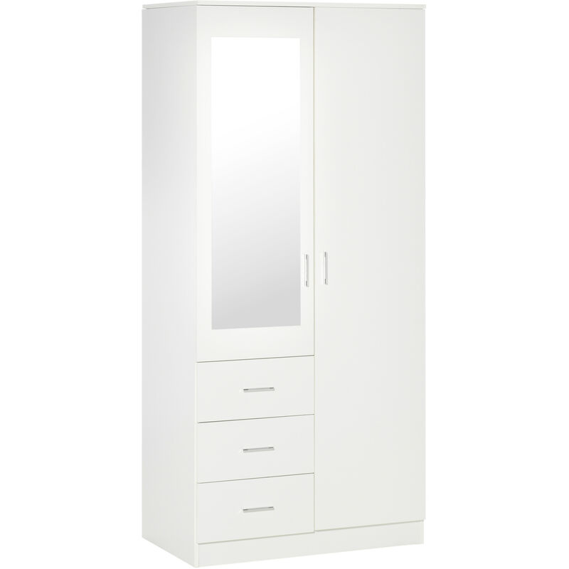 HOMCOM Clean Modern Single Wardrobe w/ Drawers Shelves Mirror Cupboard White