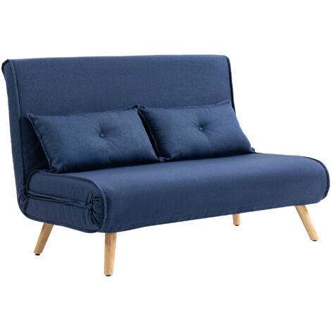 HOMCOM Click Clack Sofa Bed, 2 Seater Bed Settee for Living Room, Dark Blue