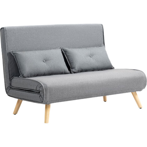 HOMCOM Click Clack Sofa Bed, 2-Seater Bed Settee for Living Room, Grey