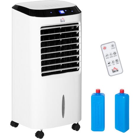 HOMCOM climatizador evaporativo enfriador de aire portátil 10L humidificador ventilador 60W pantalla LED control remoto temporizador 38,2x31,6x76 cm