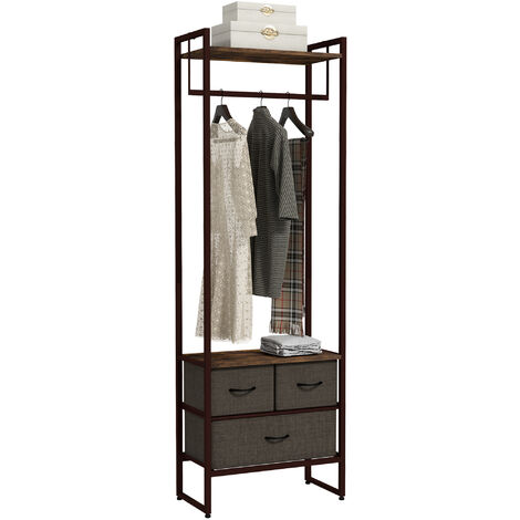 HOMCOM Clothes Hanging Rail with 3 Fabric Drawers Storage Shelves for Hallway