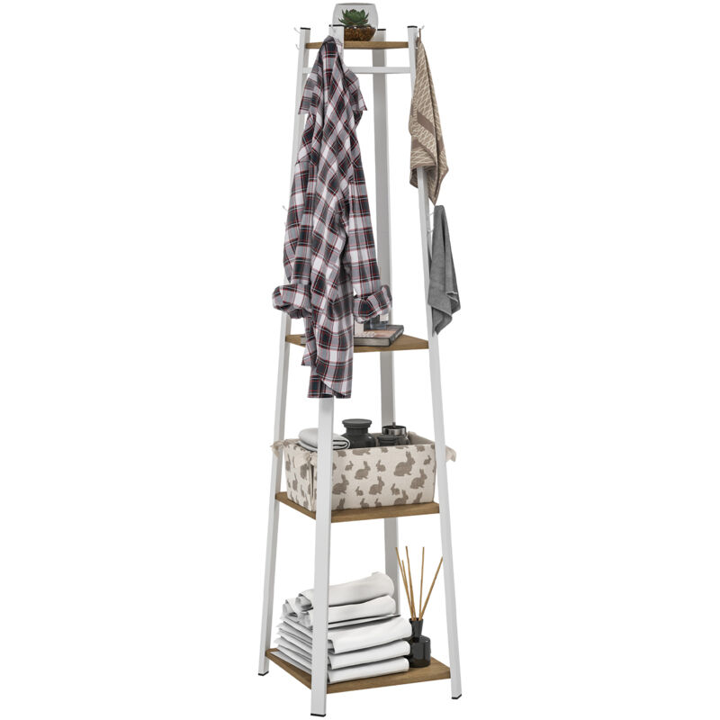 Clothes Rack with Storage, Garment Rack with Hooks and Shelf, Oak - Homcom