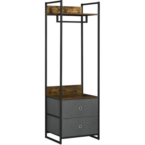 HOMCOM Clothes Rail, Metal Coat Stand, Garment Rack with 2 Fabric Storage Drawer