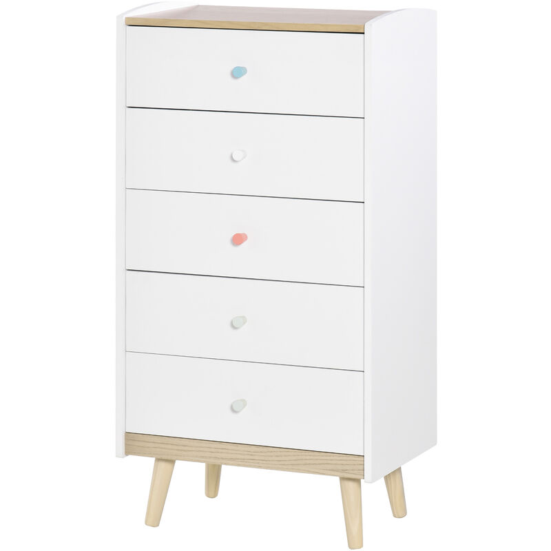 

Cómoda Infantil Madera Cajonera con 5 Cajones Niños +3 Años Almacenaje Libros Ropa Juguetes para Dormitorio Habitación Infantil 55x36x108 cm Blanco