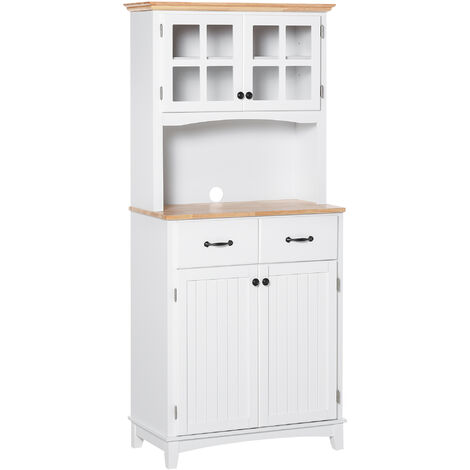 HOMCOM Coastal Kitchen Cupboard Storage Cabinet w/ Drawer Microwave Counter