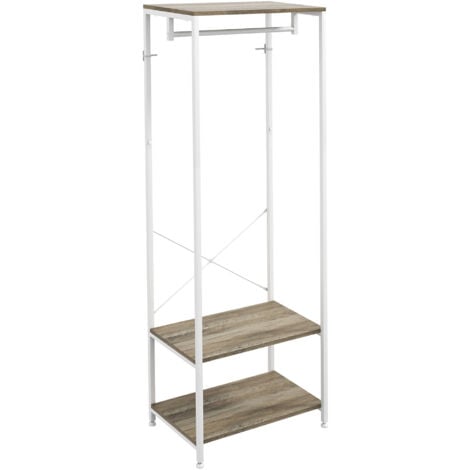 HOMCOM Coat Rack, 2-in-1 Clothes Stand with Shoe Storage, 168cm Free Standing Hall Tree with Hanging Rail and 2 Storage Shelves for Hallway, Entryway, Bedroom Grey