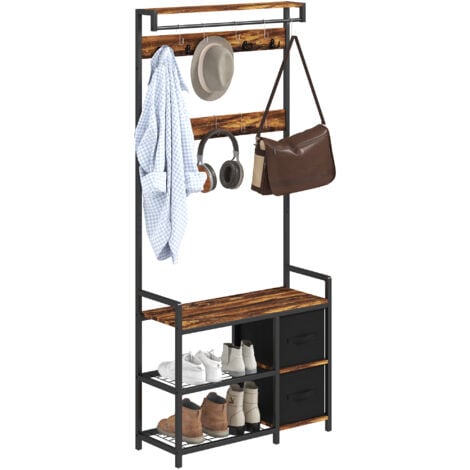HOMCOM Coat Rack with Drawer, 4-in-1 Hall Tree with Coat Stand, Rustic Brown