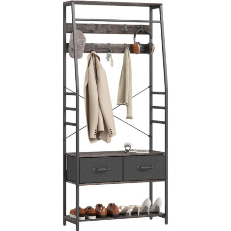 HOMCOM Coat Rack with Shoe Storage, Bench and 10 Hooks, Grey