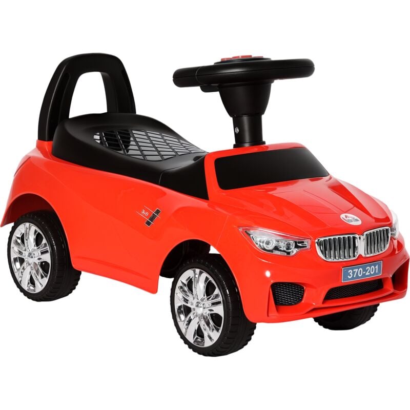 

Homcom - Coche Correpasillos para Niños de 18-36 Meses con Faros Música Bocina Volante Espacio de Almacenaje y Asa para Empujar 63,5x28x36 cm - Rojo