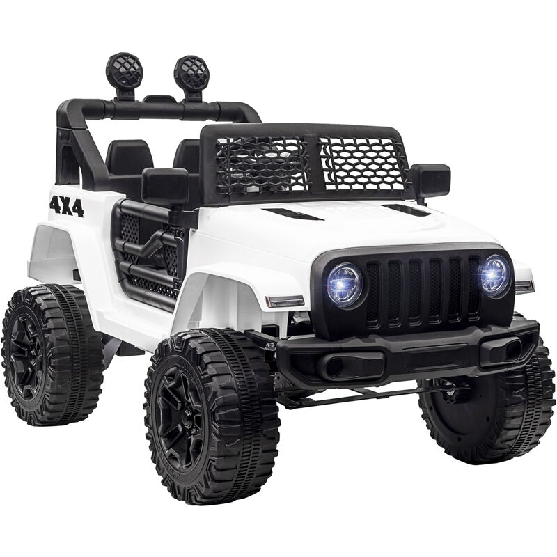 

Coche Eléctrico para Niños de +3 Años Coche de Batería 12V con 2 Motores Control Remoto 2.4G Luces Música MP3 y Radio 99,2x66,6x66,6 cm Blanco