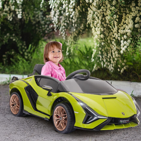 HOMCOM Coche Eléctrico para Niños de +3 Años Lamborghini SIAN Coche de Batería 12V con Mando a Distancia Apertura de Puerta Música MP3 USB y Faros 3-5 km/h 108x62x40 cm Verde